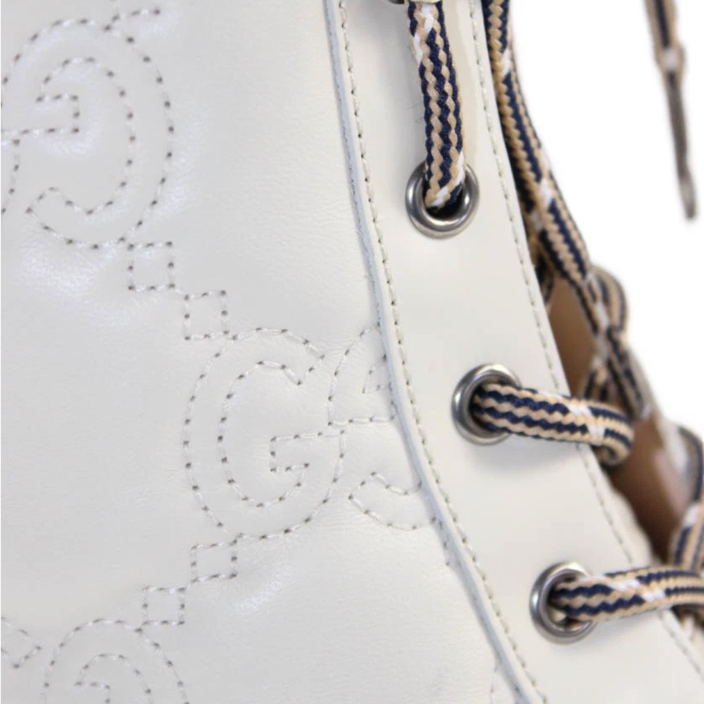 Gucci Womens Leather Monogram GG Quilted Combat Boots White Size EUR 40 - Picture 9 of 13